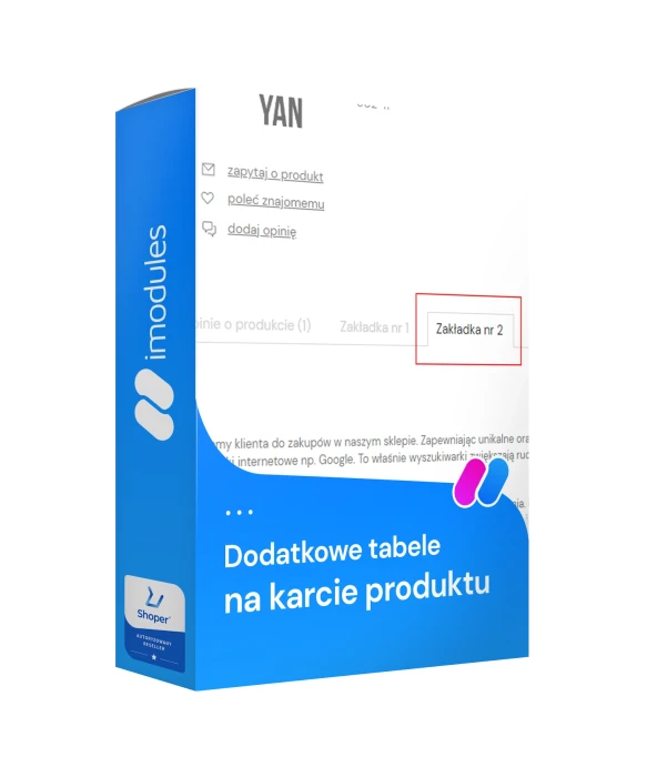 Dodatkowe zakładki, tabela rozmiarów na karcie produktu