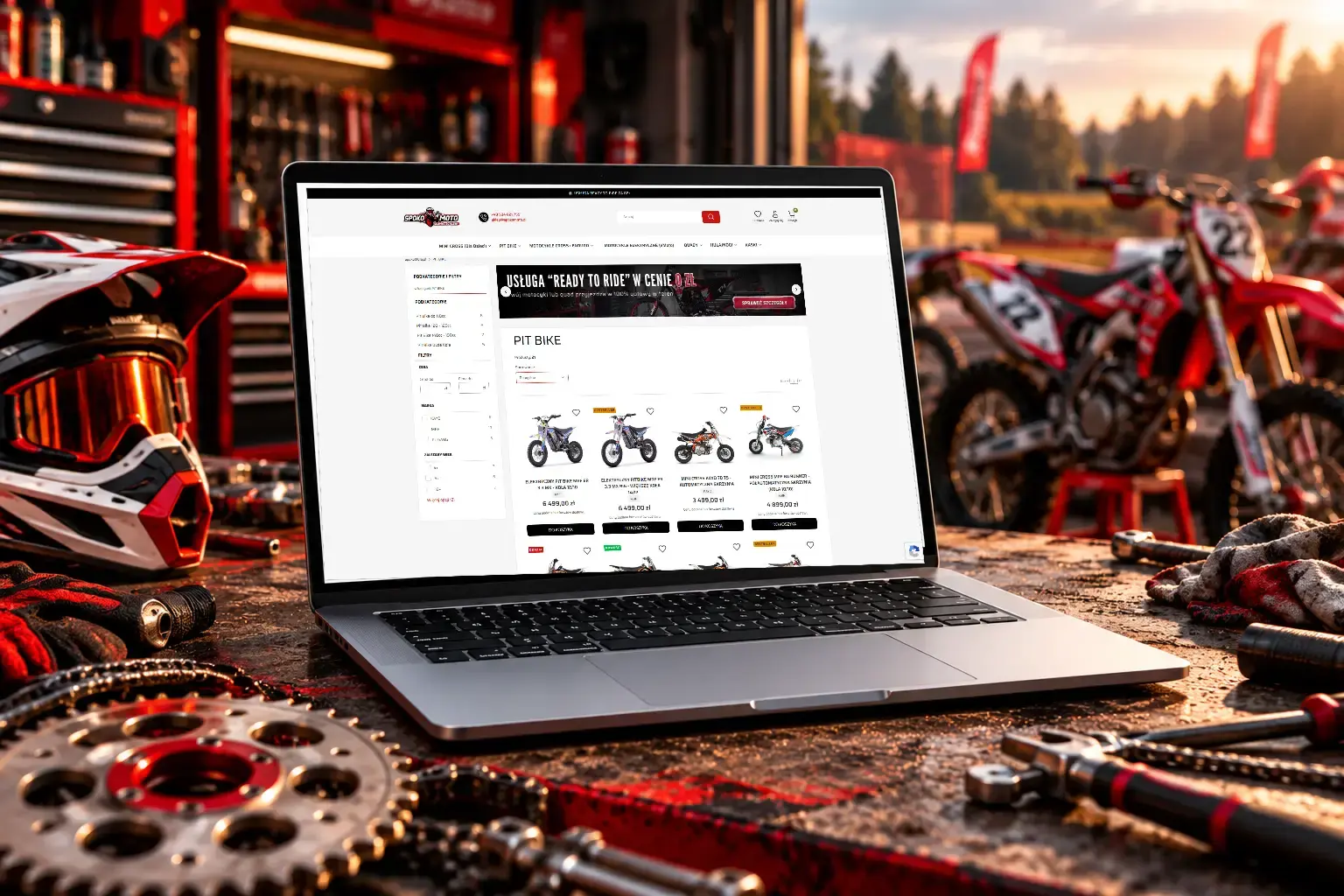 Lista motocykli Pit Bike w sklepie SpokoMoto na szablonie GEAR z podkategoriami produktów