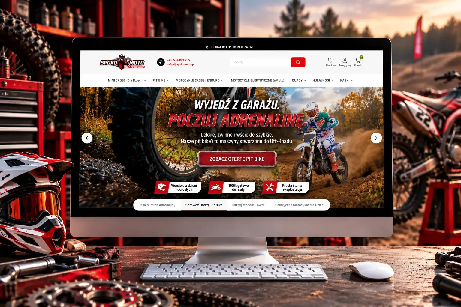 Strona główna sklepu SpokoMoto na szablonie GEAR z nawigacją i banerem motocyklowym