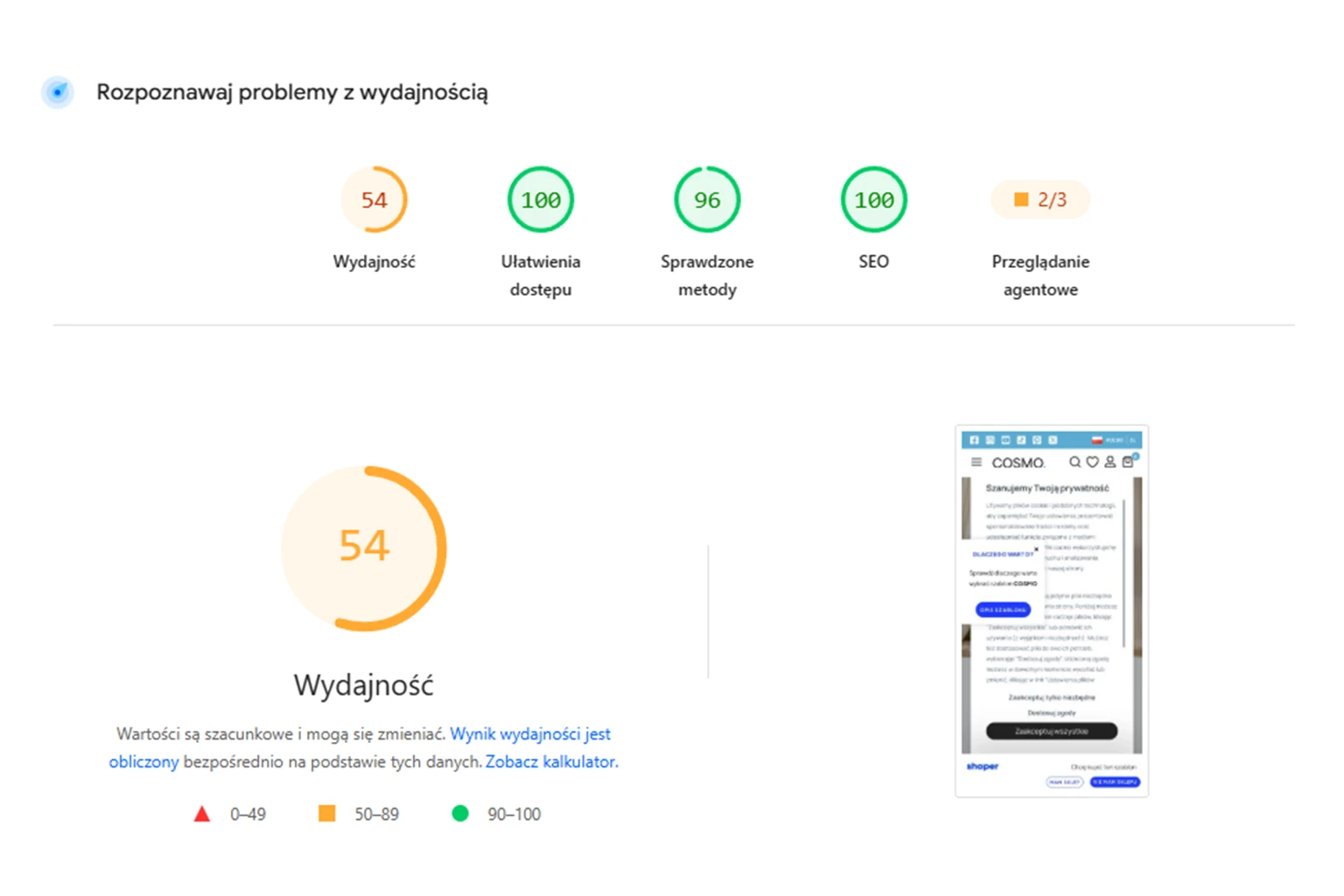 Sprawdzanie szybkości szablonu Shoper Storefront na telefonie i komputerze