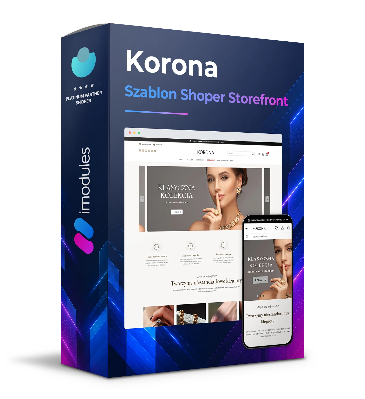 Szablon KORONA Shoper Storefront dla biżuterii i marek premium